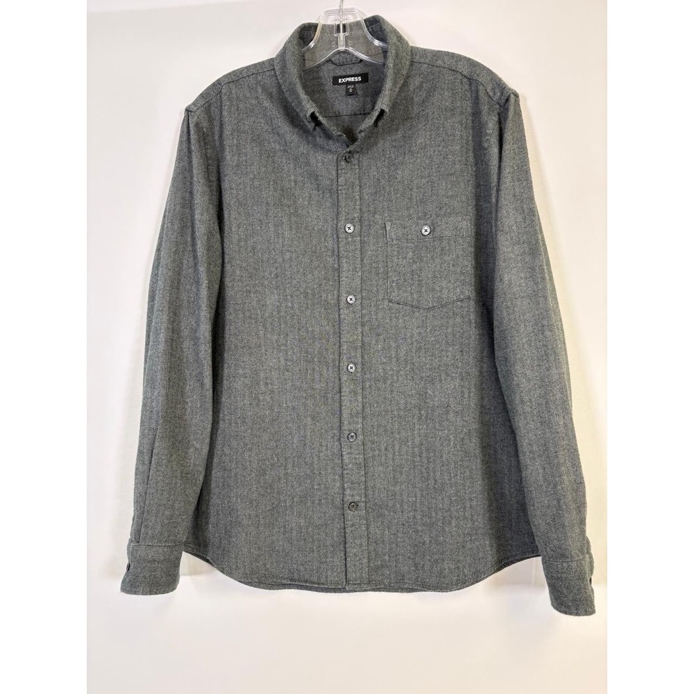 Express Mens Gray Woven Long Sleeve Button Down Shirt Sz M Casual Outdoors